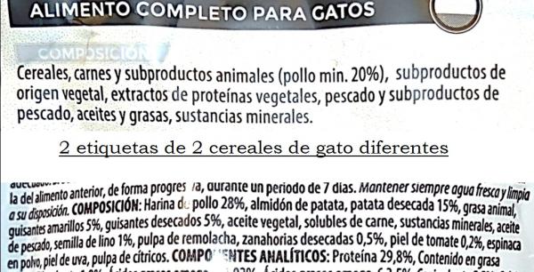 Skład karmy dla kotów - Przykład etykiet na paszy niskiej jakości